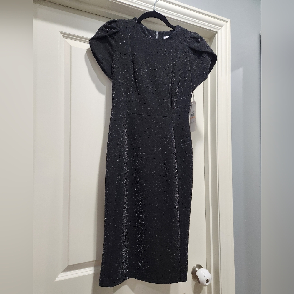 NWT- Calvin Klein Shimmering Black Midi Dress
